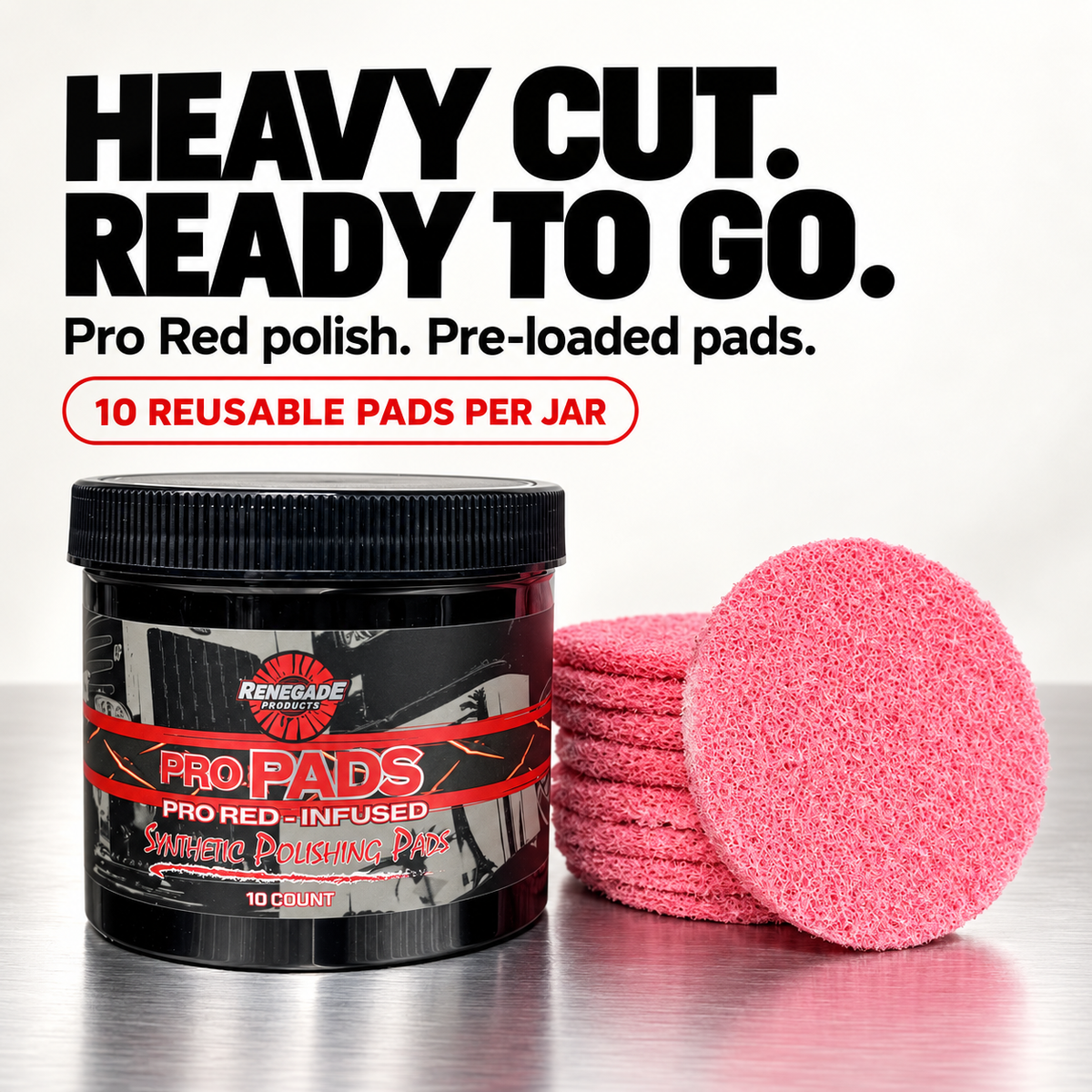 Close-up of a Pro Red-infused Pro Pad for convenient metal polishing