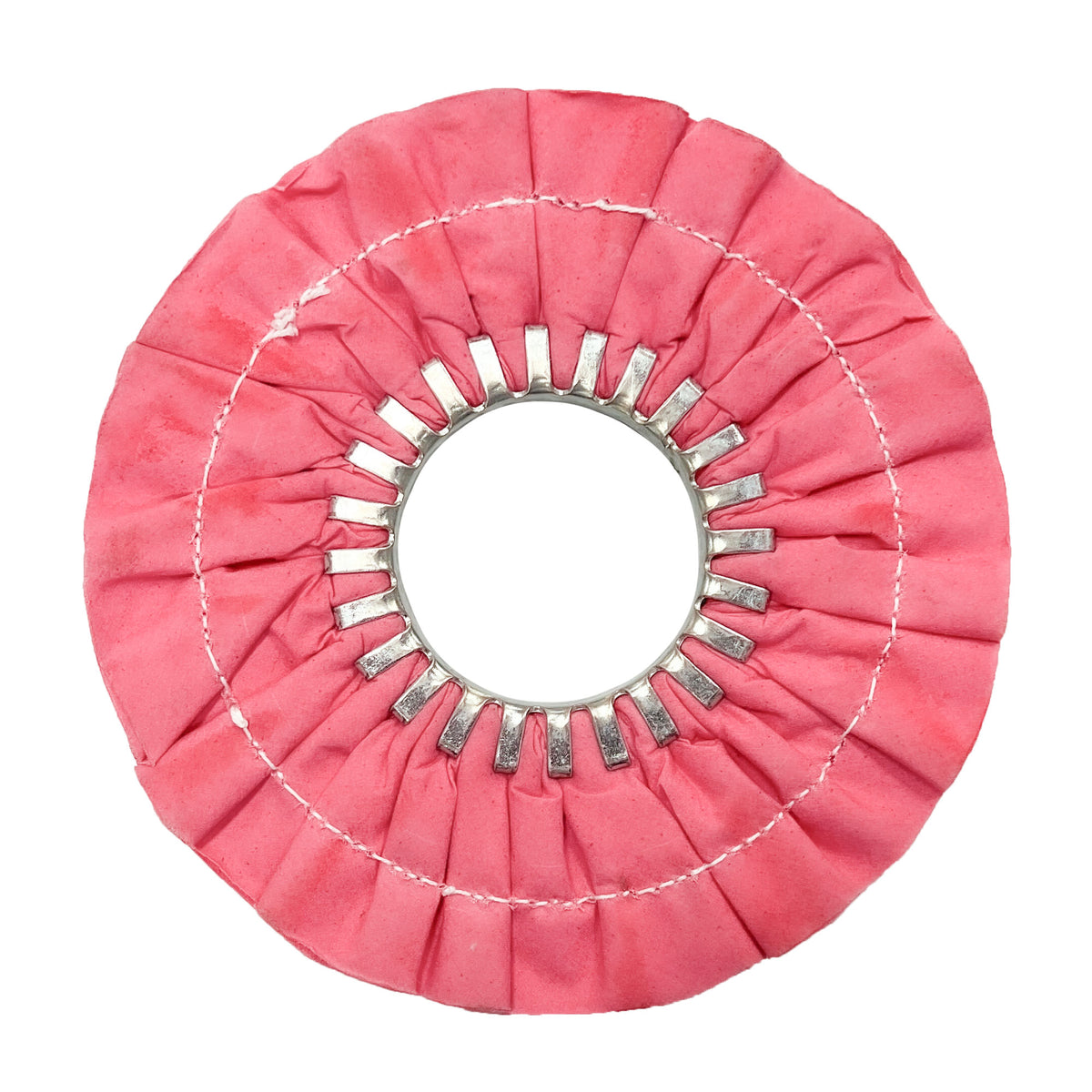 Renegade Products USA&#39;s pink 9&quot; stitched airway buffing wheels, providing excellent polishing and buffing performance for a flawless finish
