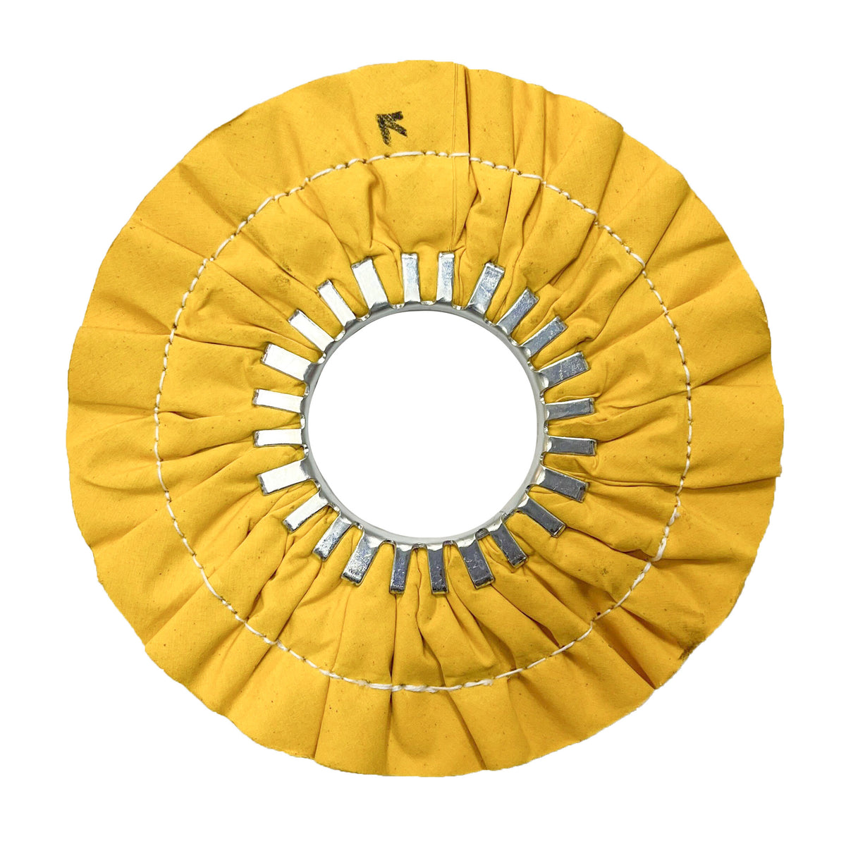 Renegade Products USA&#39;s yellow 9&quot; stitched airway buffing wheels, designed for high-performance buffing and polishing tasks