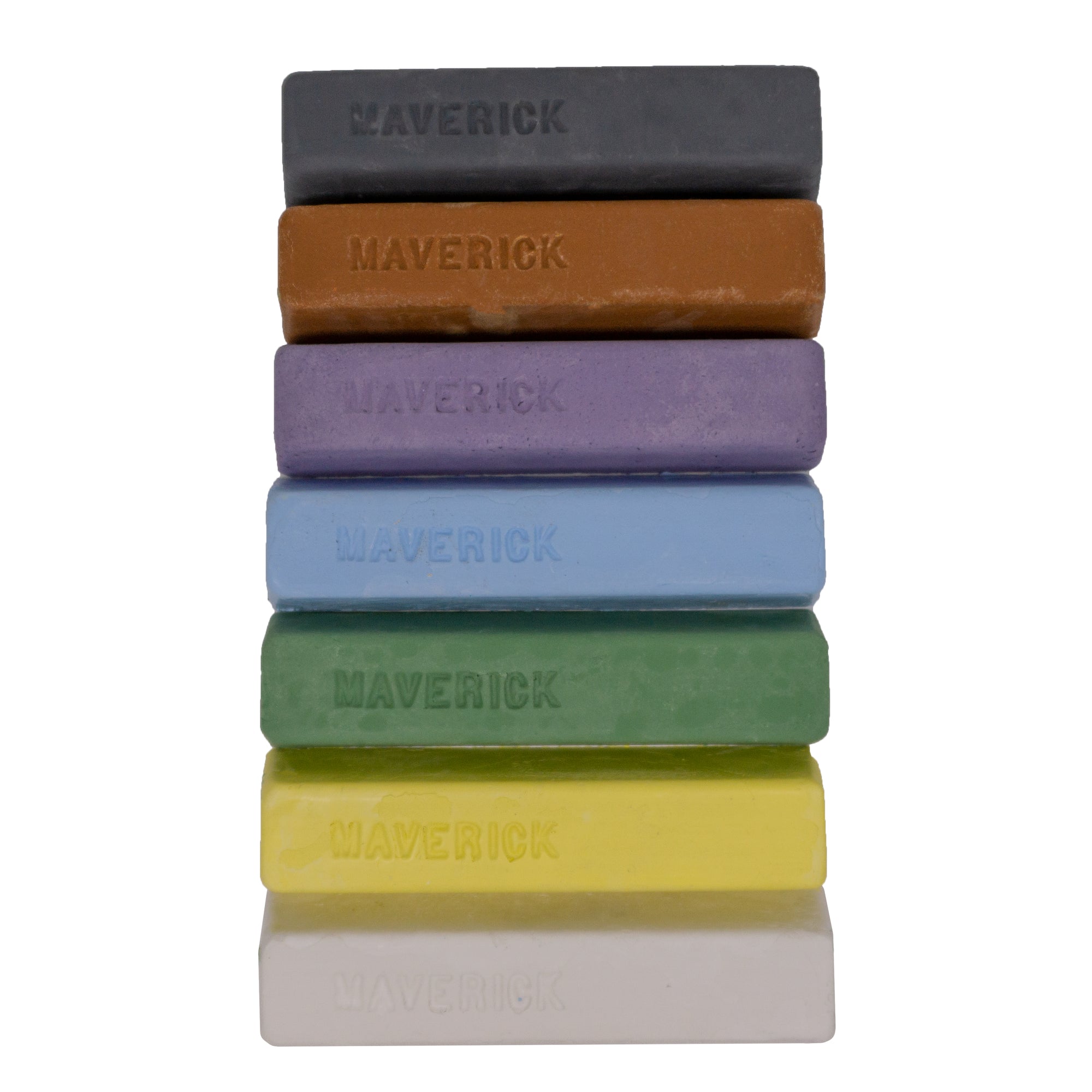 Renegade Products USA Assortment of Compound Polishing Bars, arranged to showcase the various types and colors. These specialized bars are designed for different polishing applications, each formulated for use on specific materials and finishes. Ideal for both professional and home use, they offer a tailored polishing experience for various surfaces.