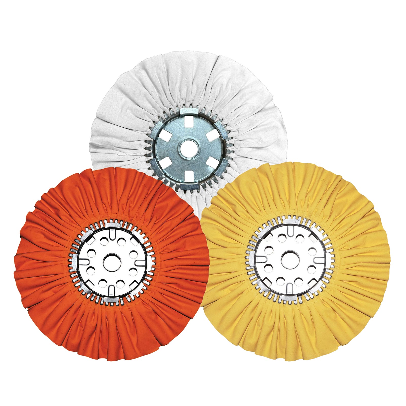 Assorted sizes of Maverick Abrasives airway buffing wheels in a 5-pack for metal polishing.