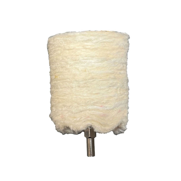 one white barrel polishing buff/pad on a white background