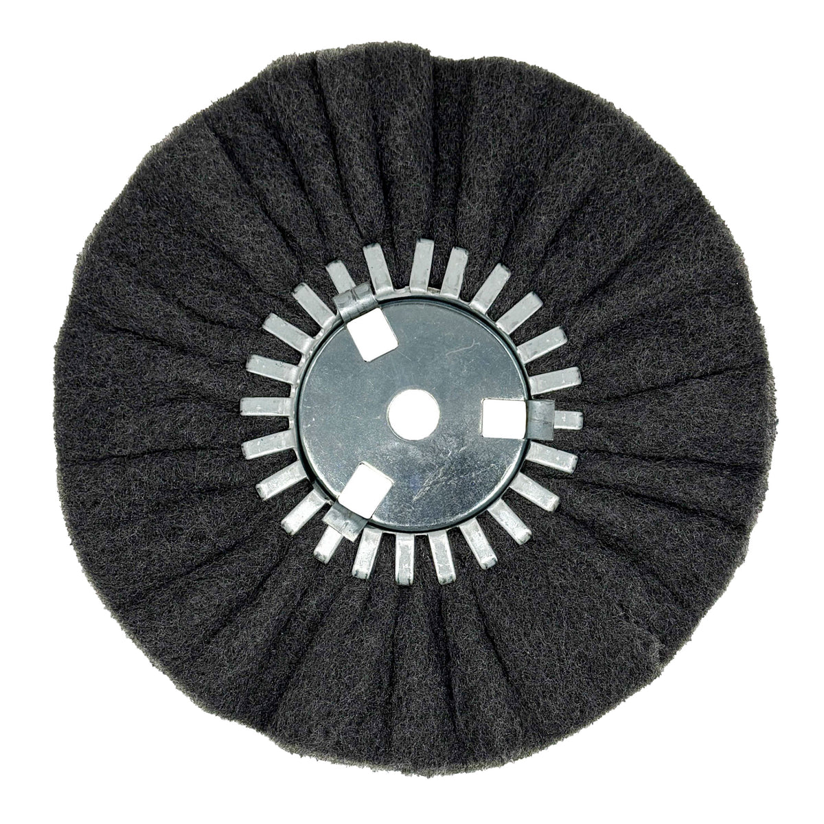 Pack of 5 Satin Airway Buffing Wheels for Angle Grinders, ideal for metal restoration.