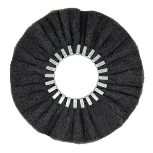 Pack of 5 satin airway buffing wheels for angle grinders, ideal for metal restoration.