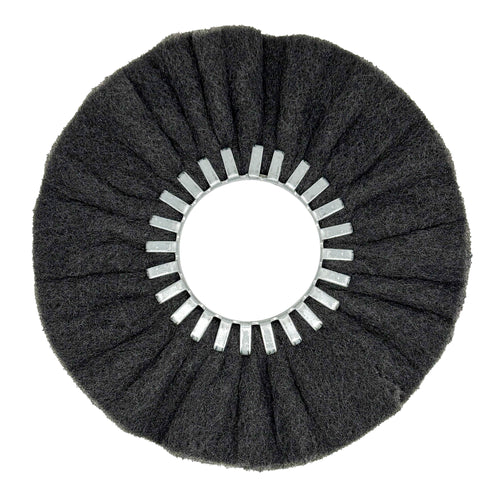 Pack of 5 satin airway buffing wheels for angle grinders, ideal for metal restoration.