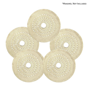 Assorted Mini Buffing Wheels in yellow mill treat and untreated options, different diameters and ply counts, for detailed metal polishing.