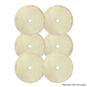 Assorted Mini Buffing Wheels with 1/2 Arbor Hole, in yellow mill treat and untreated styles, suitable for detailed polishing tasks.