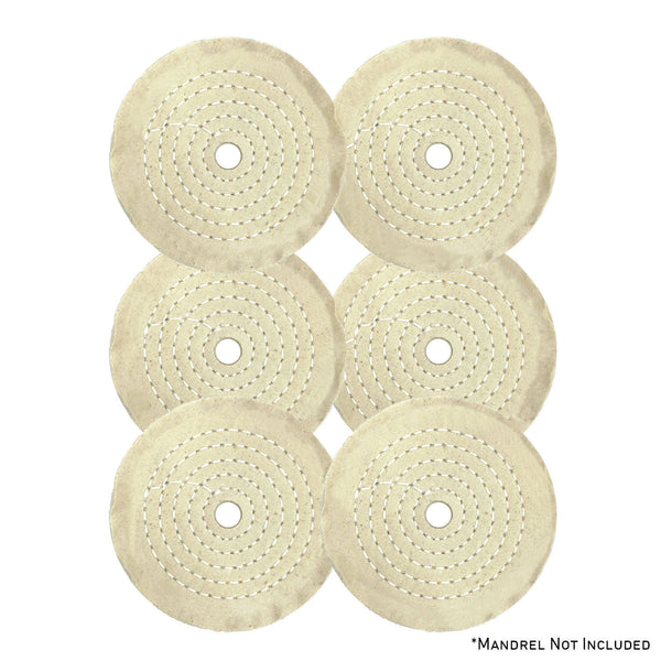 Assorted Mini Buffing Wheels with 1/2 Arbor Hole, in yellow mill treat and untreated styles, suitable for detailed polishing tasks.