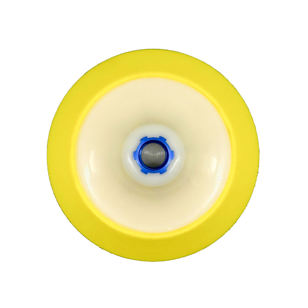 5-inch Semi-Flex Backing Pad for Rotary Sanding with 5/8-inch-11 thread, durable polycarbonate construction, hook and loop face.