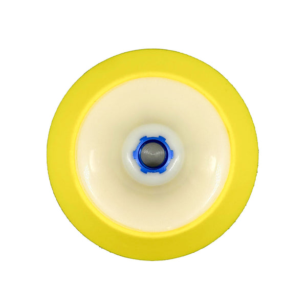 5-inch Semi-Flex Backing Pad for Rotary Sanding with 5/8-inch-11 thread, designed for even pressure distribution.