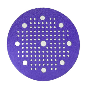 Pack of 50 Renegade Products Savage Ceramic Sanding Discs, 5-inch and 6-inch, multi-hole design for orbital sanders.