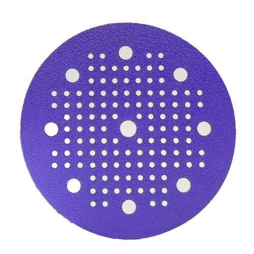 Pack of 50 Renegade Products Savage Ceramic Sanding Discs, 5-inch and 6-inch, multi-hole design for orbital sanders.