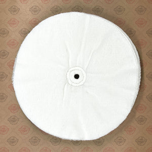 Single-Stitched Loose-Ply Buffing Wheel with 1/2 Arbor Hole for metal and marble polishing.