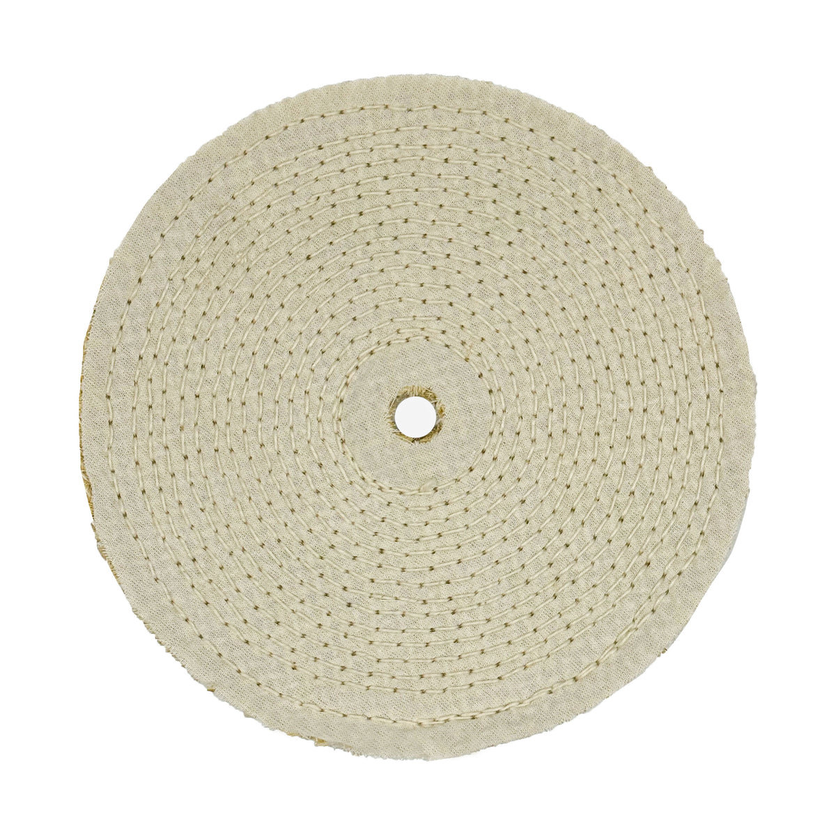 Alt text: 8-inch Cloth and Sisal Laminated Buffing Wheel for metal polishing, showing its 12-ply, dual-material construction.