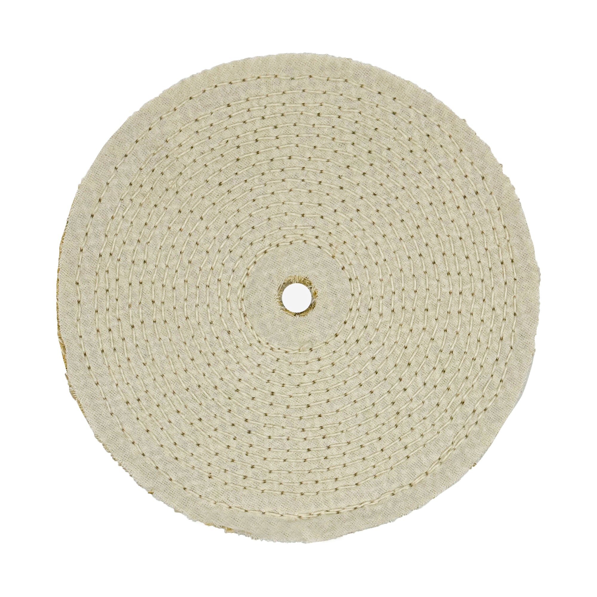 Alt text: 8-inch Cloth and Sisal Laminated Buffing Wheel for metal polishing, showing its 12-ply, dual-material construction.