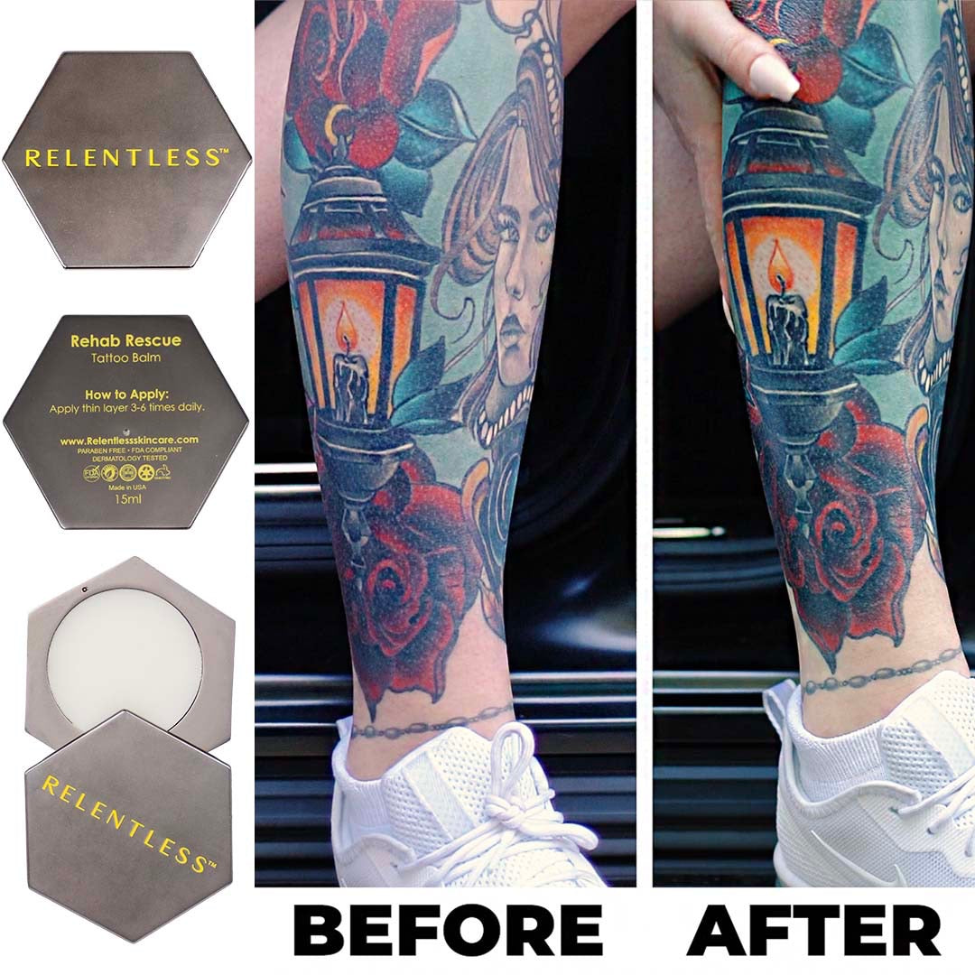 Alt text: 15 ml jar of Rehab Tattoo Balm Hex with argan oil, aloe vera, and coconut oil for tattoo and eyebrow care.