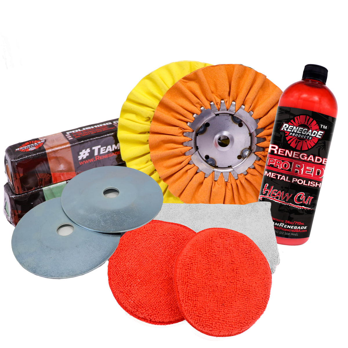 Renegade Aluminum Polishing Mini Kit with buffing wheels, polishing compounds, and accessories for professional-grade metal shine.