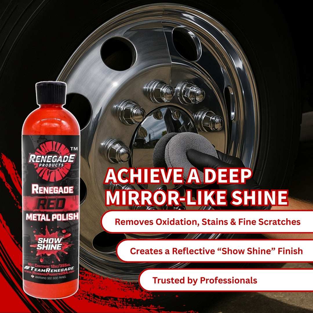 Truck wheel restored to a mirror-like finish with Red Show Shine Liquid Metal Polish