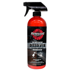 Bottle of Renegade Dissolver Polishing Compound Remover, effective on multiple metal surfaces.