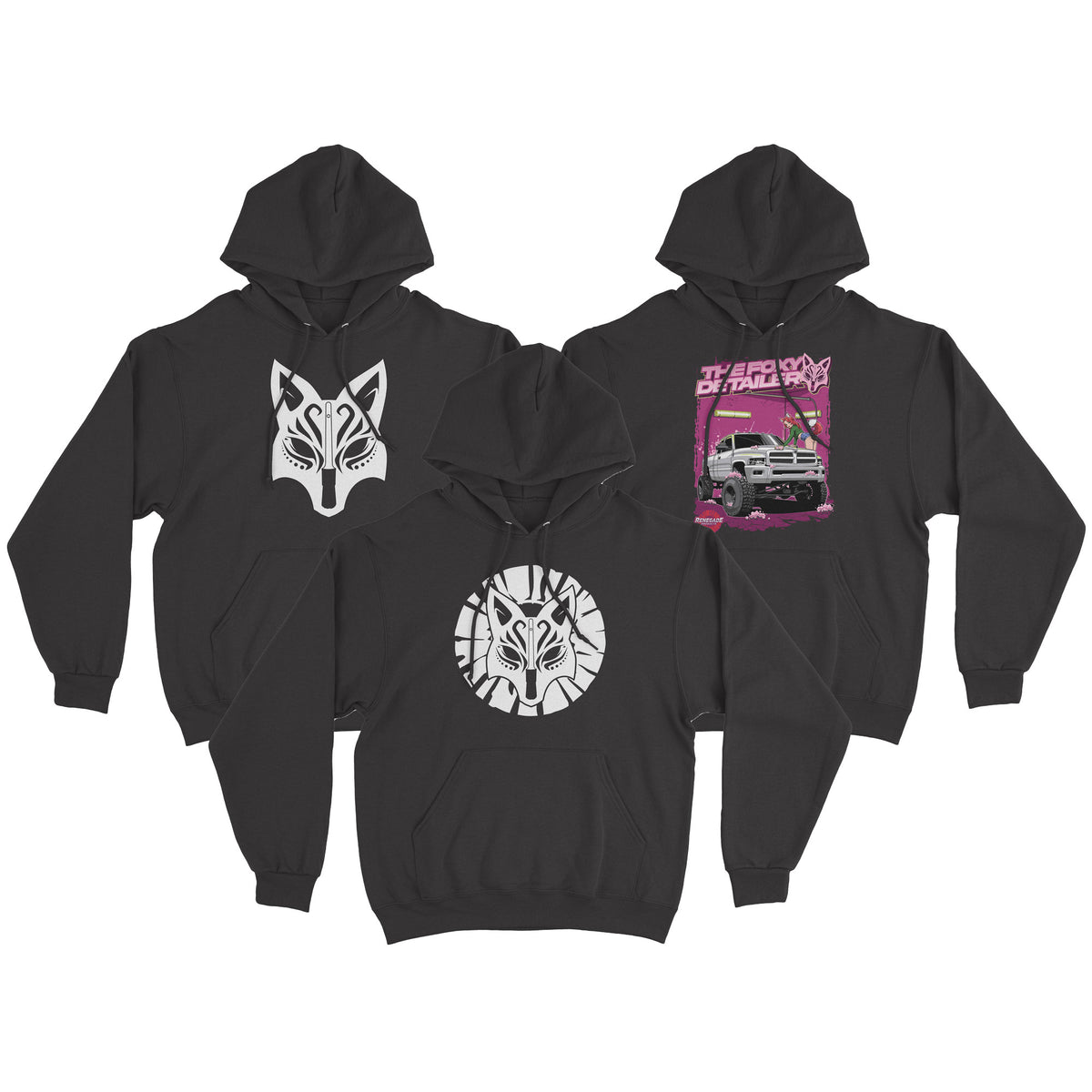 Unisex &#39;The Foxy Detailer&#39; hoodie in 100% ringspun cotton, pre-shrunk, available in sizes S to 3XL.
