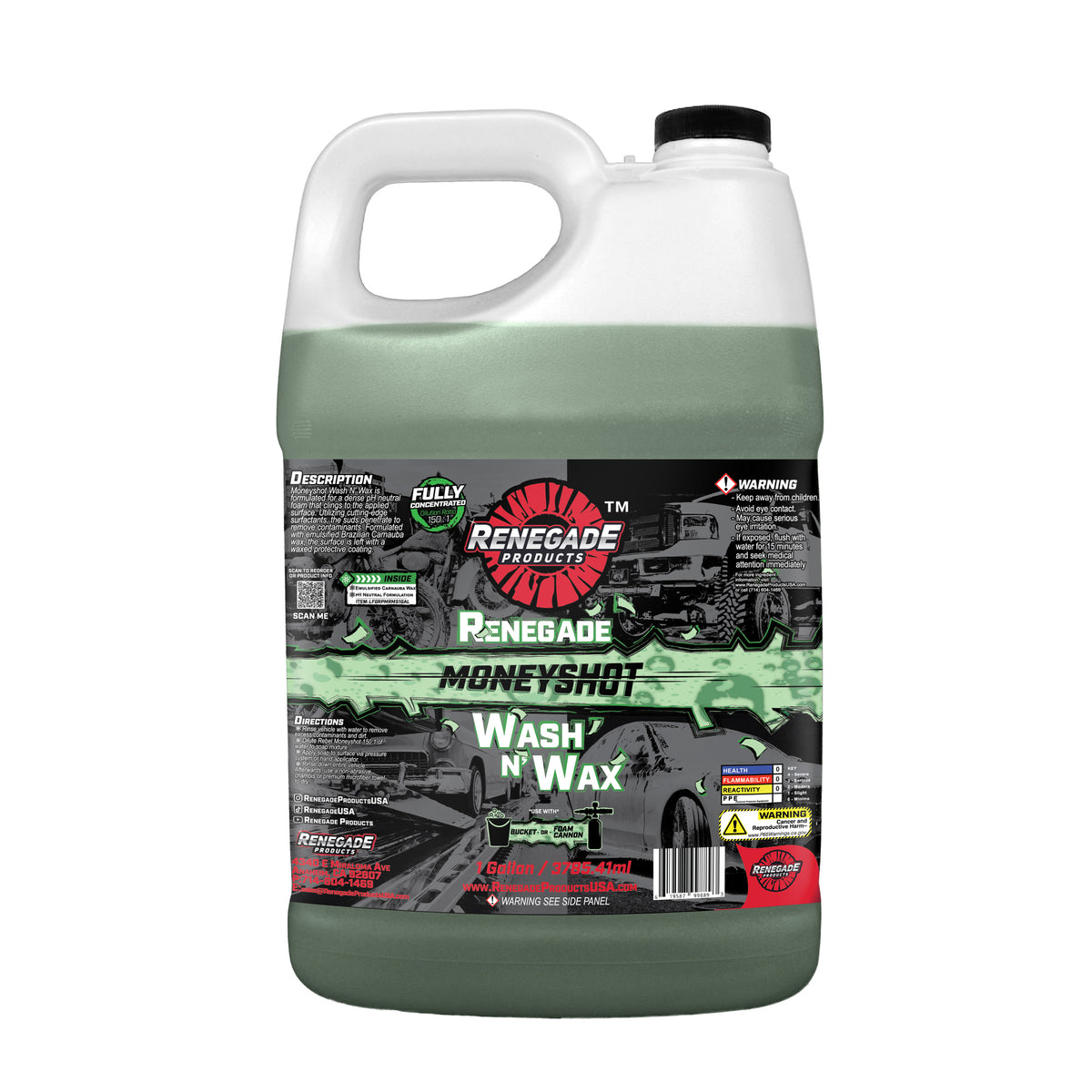 Alt text: Before and after images showcasing the effectiveness of Renegade Moneyshot Wash N&#39; Wax on a vehicle.