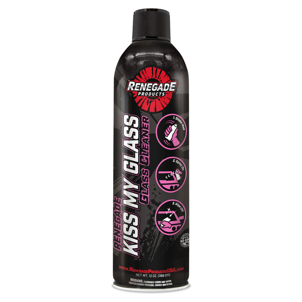Can of Renegade Kiss My Glass Aerosol Glass Cleaner for streak-free window and mirror cleaning.