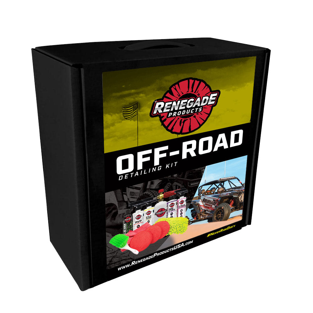 Comprehensive Off-Road Detailing Kit with various cleaning products and tools displayed, perfect for vehicle care.