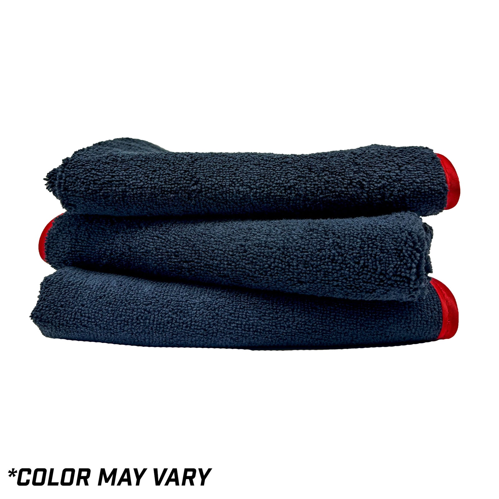 Three-pack of 16x24 inch premium plush microfiber towels in assorted colors, perfect for detailed car care.