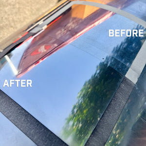 before and after comparison on the polish finish left by renegade pro pads on aluminum fuel tank