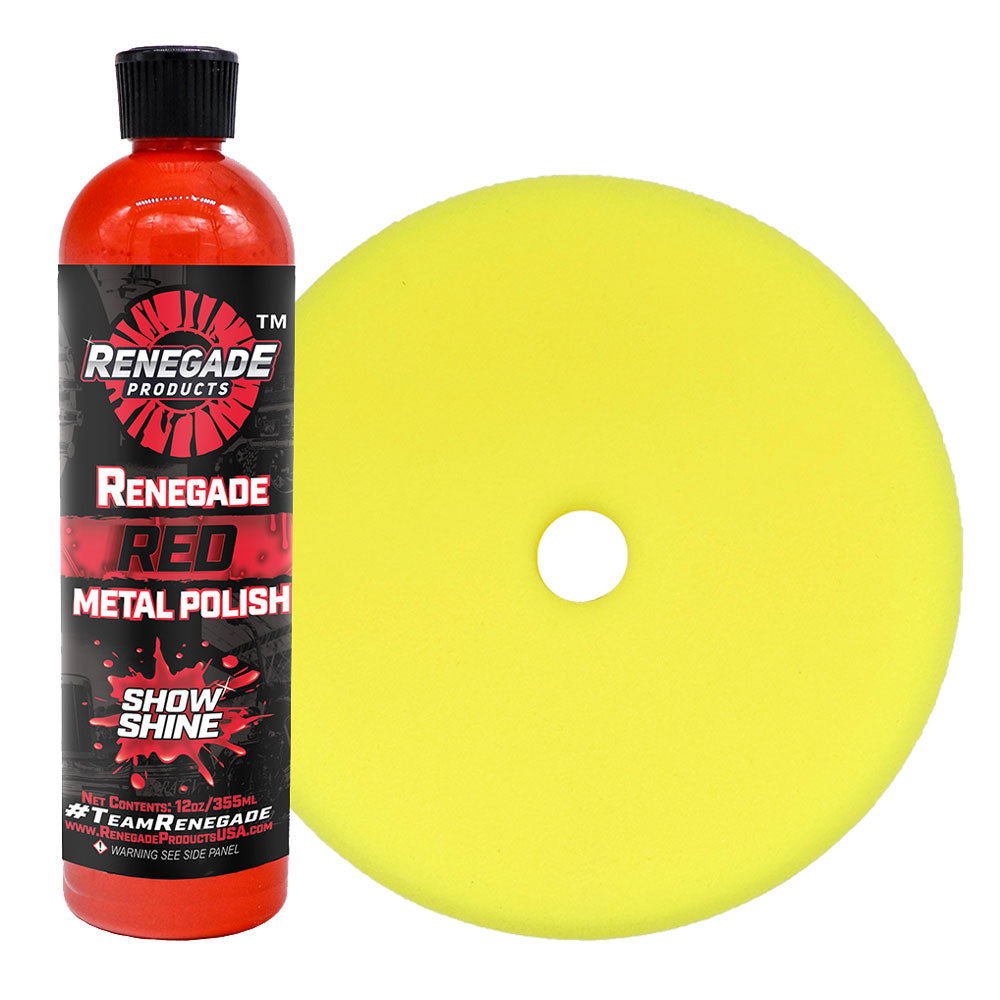 Image of Renegade Quick Metal Refinishing Bundle with Red Liquid Polish and Yellow Foam Polishing Pad.
