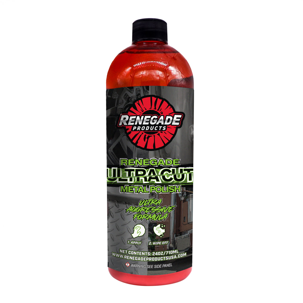 Renegade Ultra Cut Metal Polish bottle for advanced cleaning and polishing of aluminum and stainless steel surfaces.