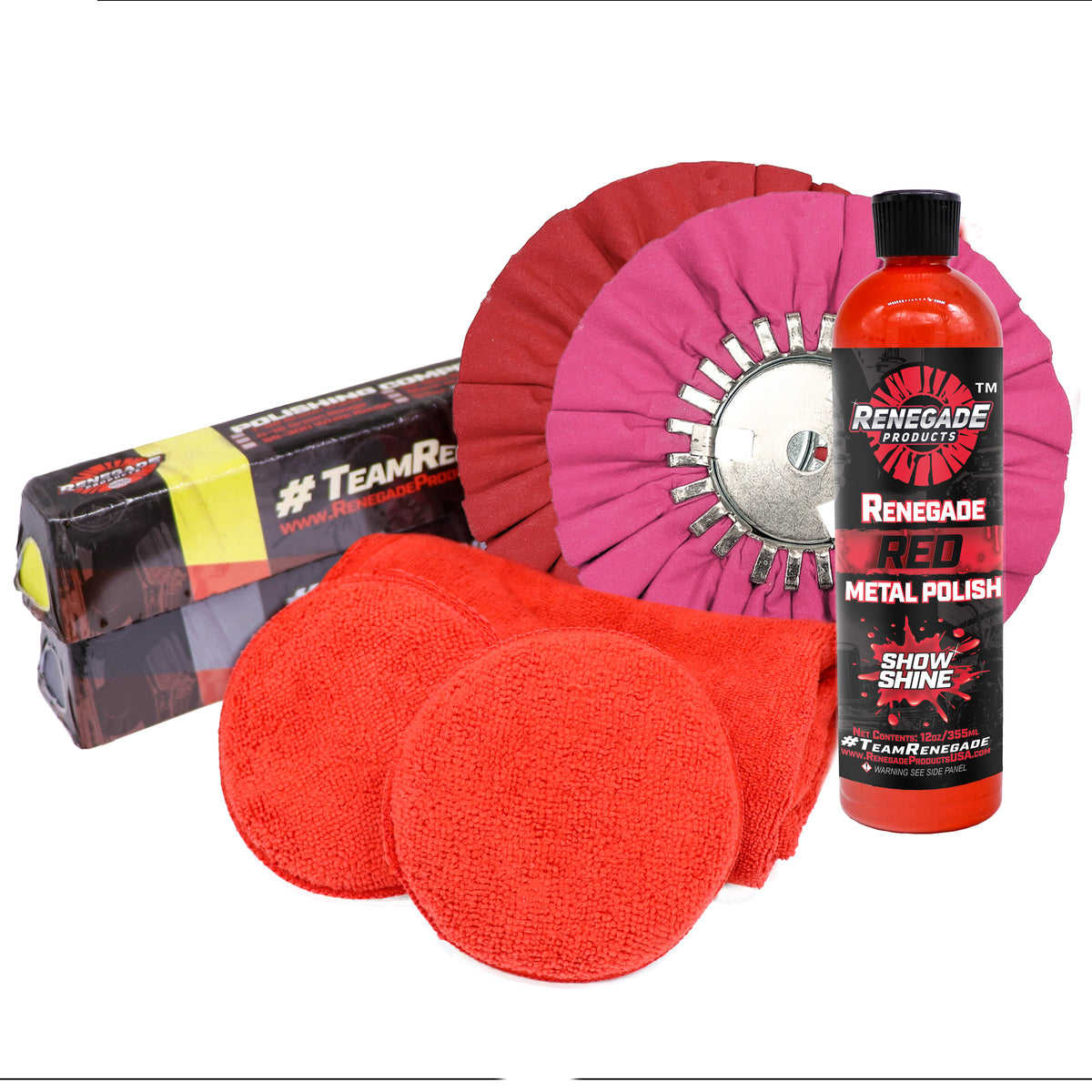 Comprehensive Stainless Polishing Mini Kit including buffing wheels, polishing compounds, and microfiber towels.