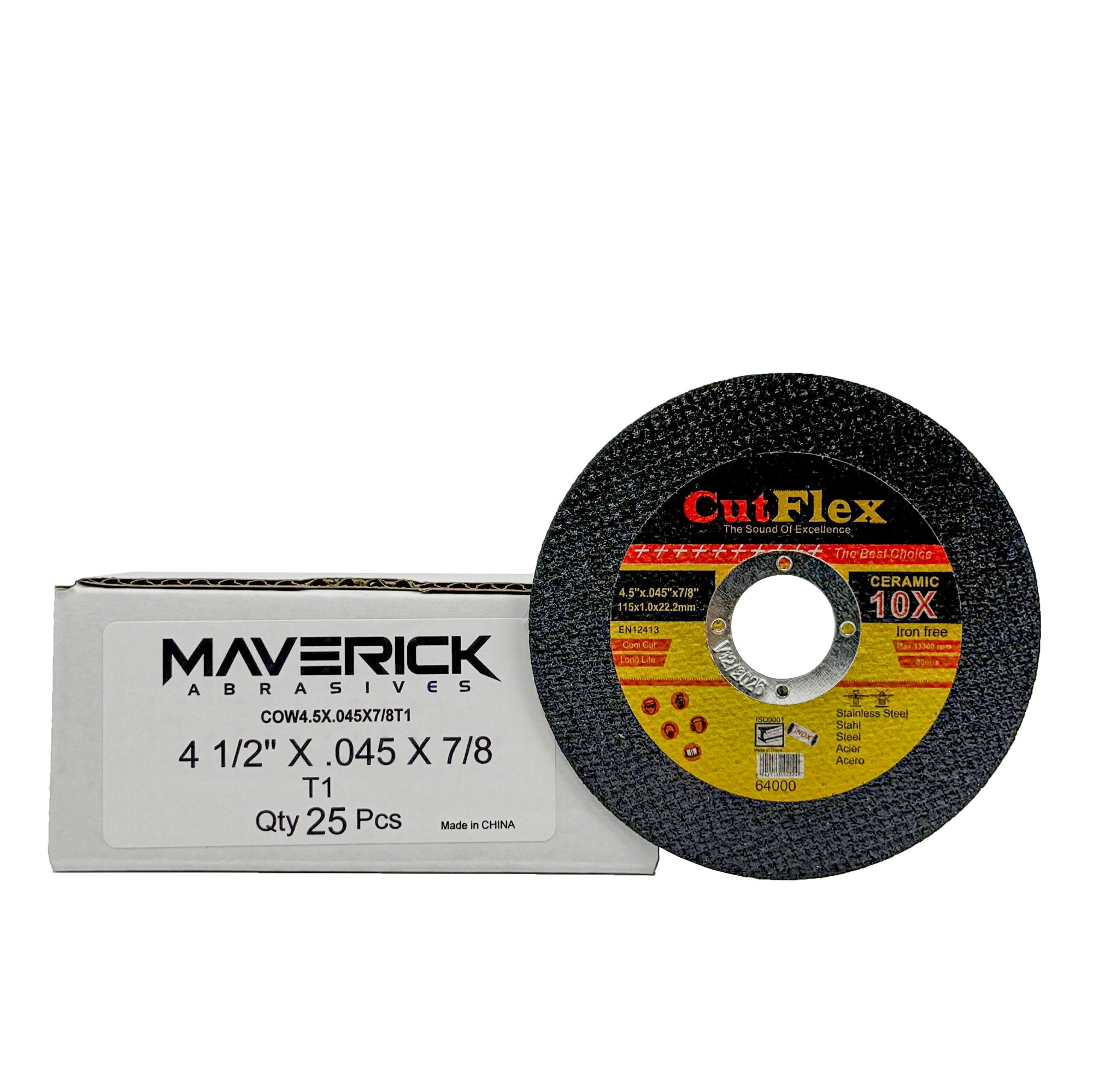 Alt text: Pack of 25 premium 4.5-inch Type 1 cut off wheels for metal fabrication, compatible with angle grinders.