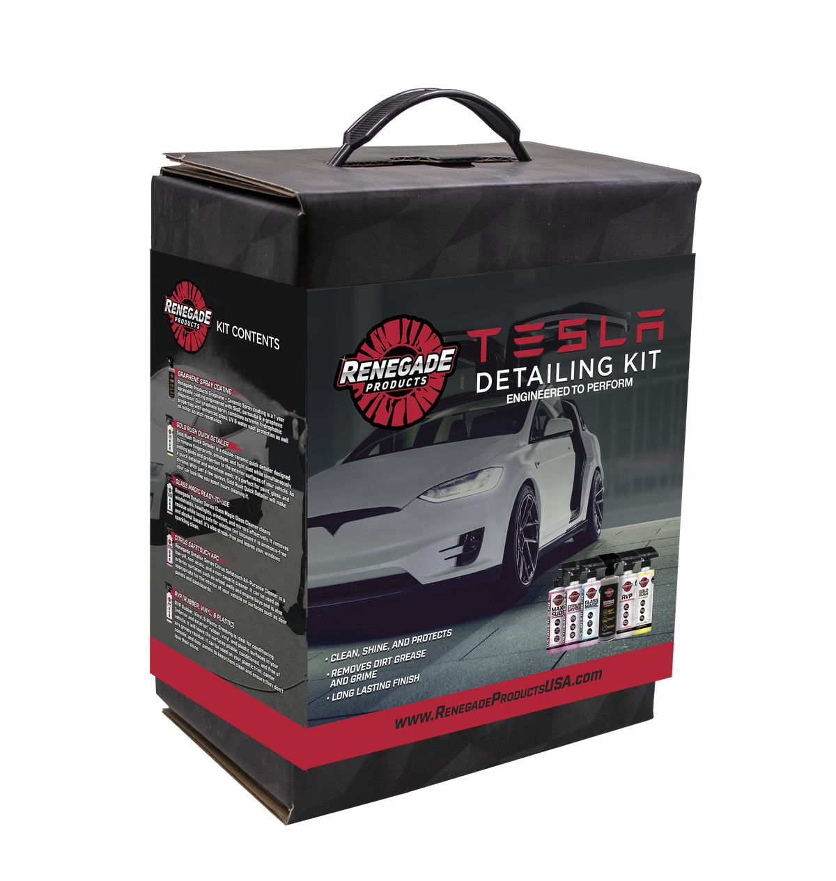 Complete Tesla Detailing Kit with specialized cleaners, coatings, and accessories for Tesla Model S, 3, X, Y.