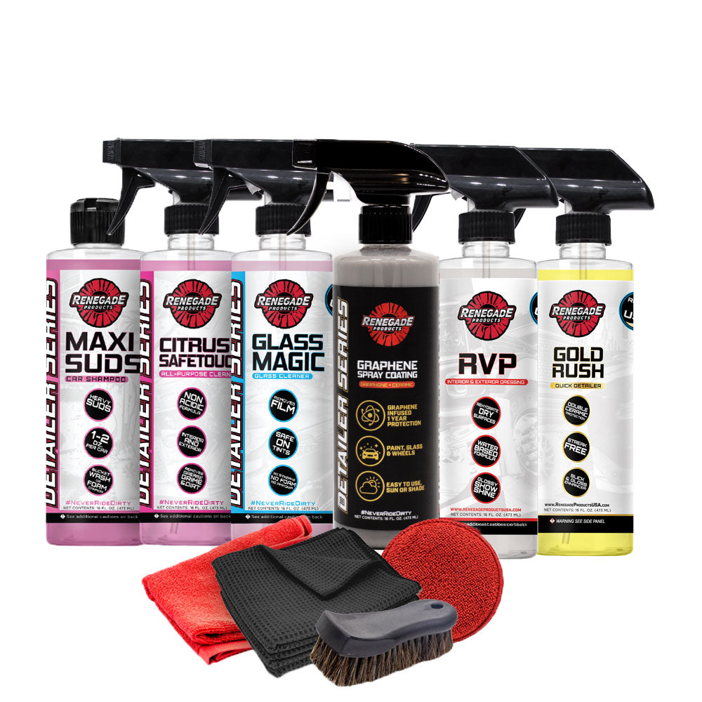 Alt text: Comprehensive Tesla Detailing Kit with cleaners, protectants, and accessories designed for all Tesla models.