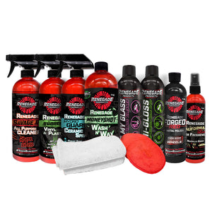 Complete Lifted Truck Maintenance Kit including polishes, cleaners, and microfiber towels on a display table.
