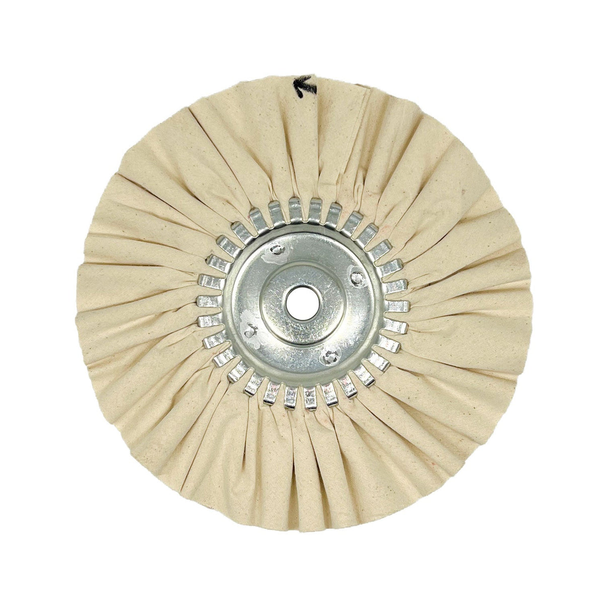Alt text: Array of 9 Solid-Center Airway Buffing Wheels in orange, yellow, red, and pink designed for metal polishing on various surfaces.