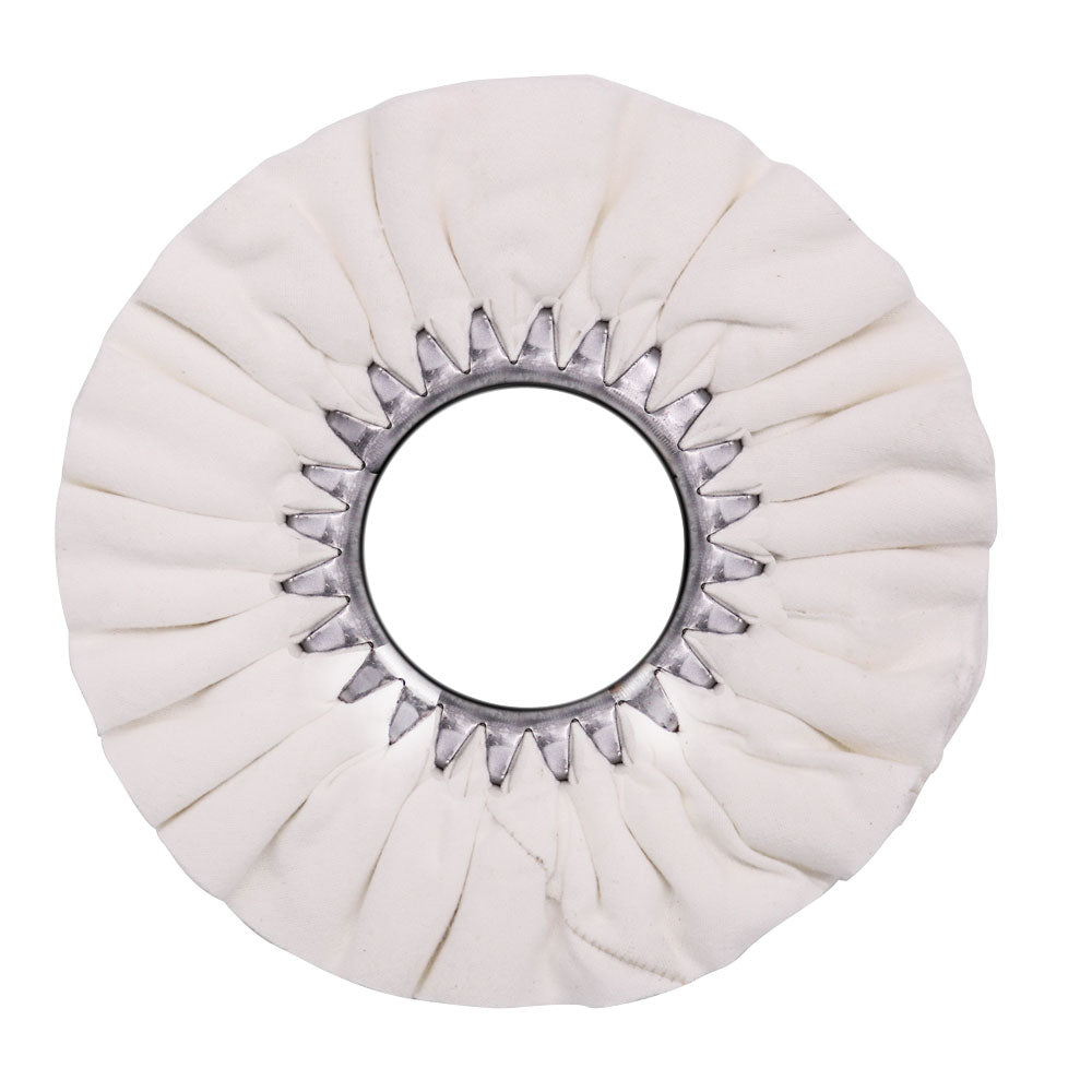 Alt text: Case Pack of 5 Airway Buffing Wheels for metal polishing with assorted treatments for aluminum and stainless steel.