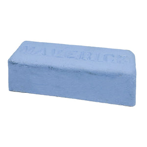 Assorted metal polishing compounds from Renegade Products, including green, white, and blue rouges, displayed for use with buffing wheels.