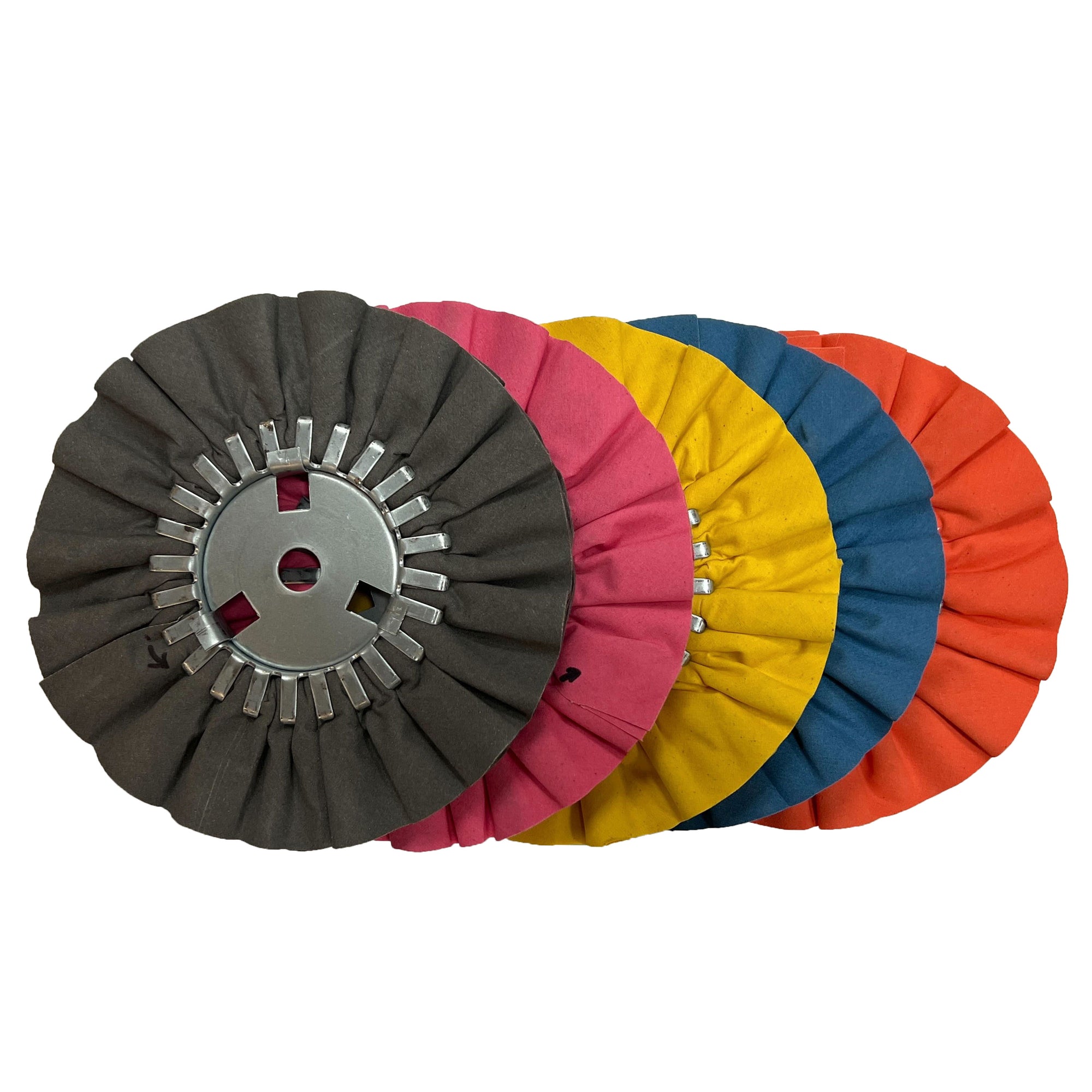 Assorted Closeout Airway Buffing Wheels in various colors and stiffness for metal polishing.