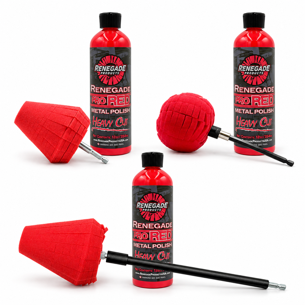 Foam Cone & Foam Ball Polishing Bundles with 12 oz Pro Red Heavy Cut Metal Polish