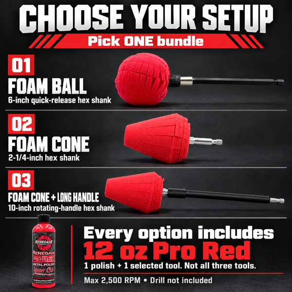 Foam Cone & Foam Ball Polishing Bundles with 12 oz Pro Red Heavy Cut Metal Polish
