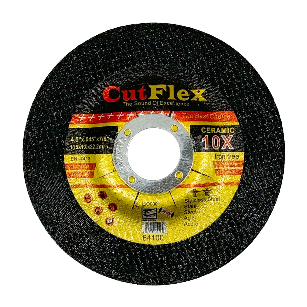 Pack of 25 premium 4.5-inch Type 1 cut off wheels for metal fabrication, compatible with angle grinders.