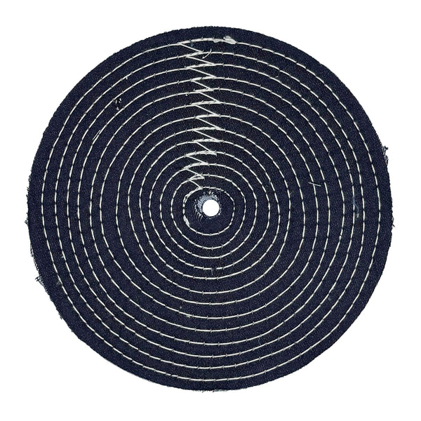 10 inch denim buffing wheel with 16 plys of fabric and 13 rows of cotton stitching
