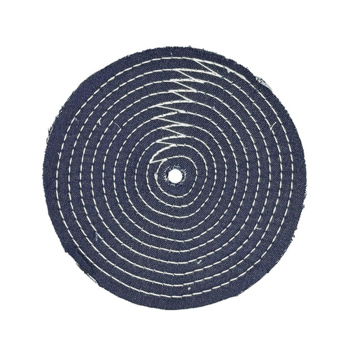 8 inch denim buffing wheel with 16 plys of fabric and 10 rows of cotton stitching