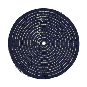 9 inch denim buffing wheel with 16 plys of fabric and 12 rows of cotton stitching