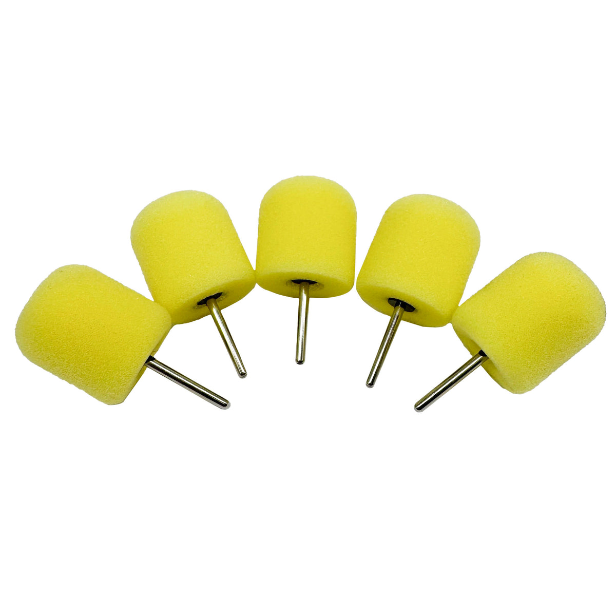 Five foam polishing bits with 1/8 shank for metal restoration, ideal for intricate surfaces and angles.