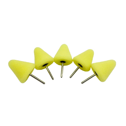 Pack of five 1/8-inch foam polishing bits for intricate metal restoration and polishing tasks.