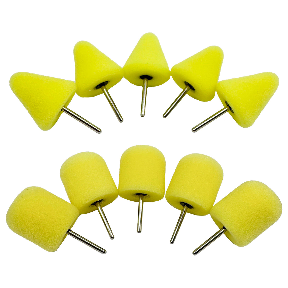 Pack of 5 foam polishing bits with 1/8 shank for detailed metal restoration on hard-to-reach surfaces.