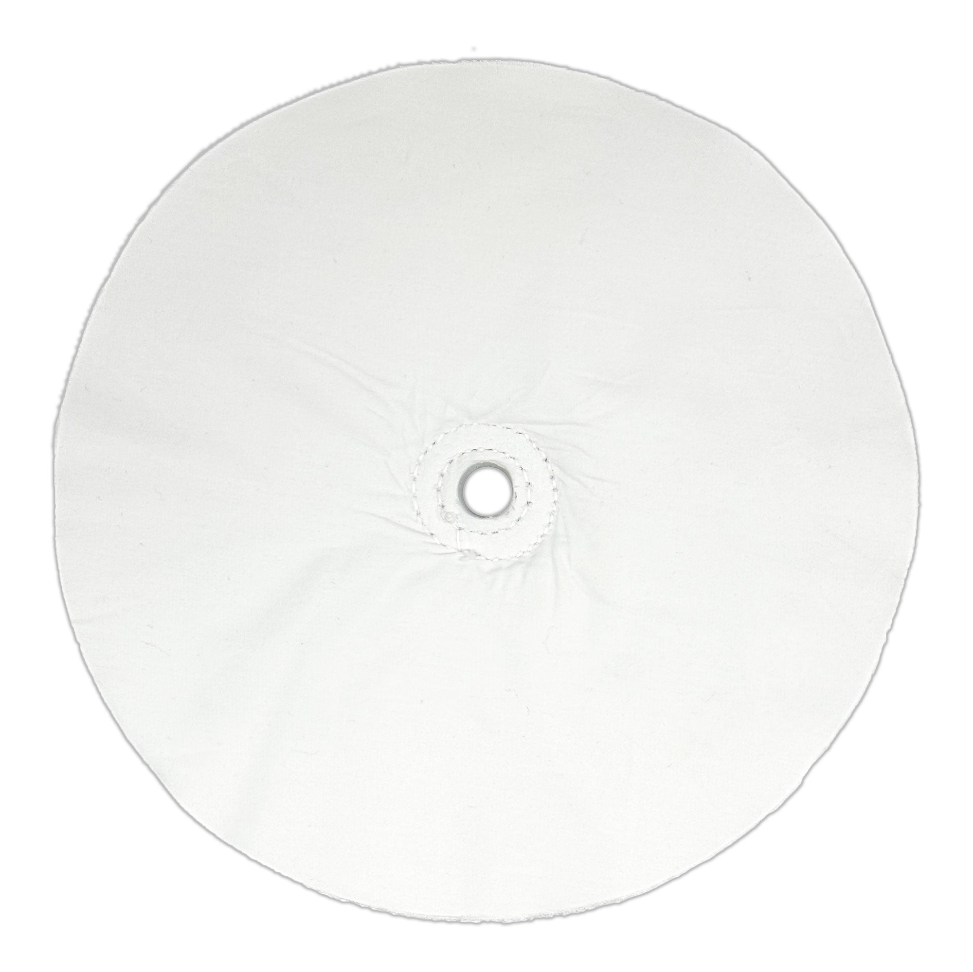 Close-up of Single-Stitched Loose-Ply Buffing Wheel with 1/2 Arbor Hole for metal polishing.